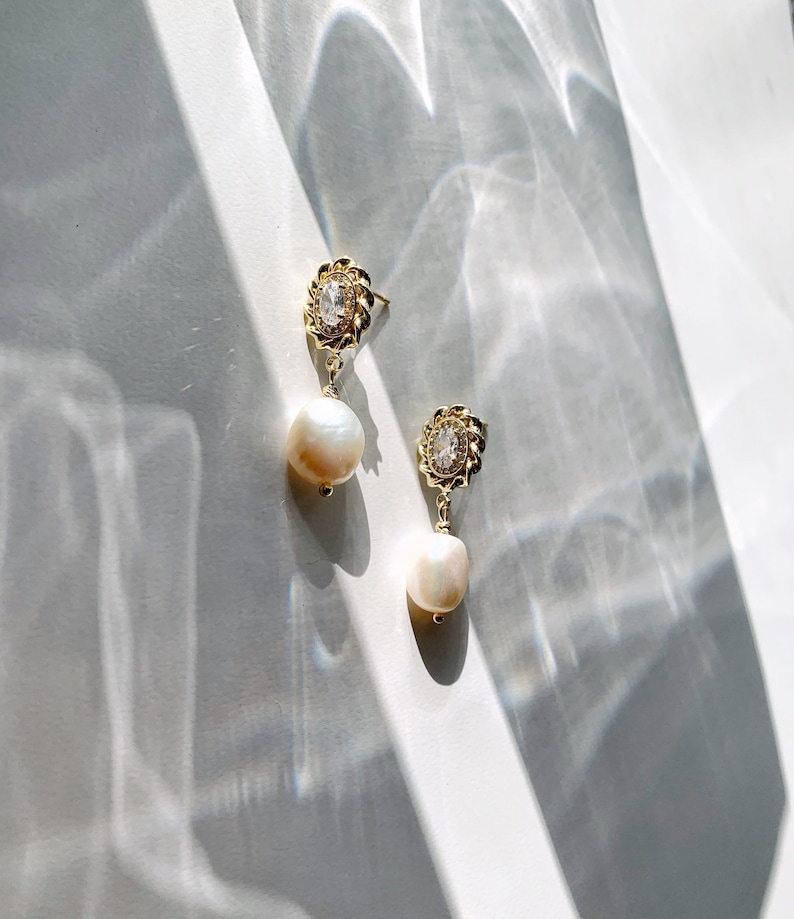 Freshwater Baroque Pearl Drop Earrings. Vintage Dangle Earrings. Everyday Earrings. Wedding Bridal Pearl Earrings. Bridesmaids Gift. image 9
