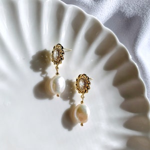 Freshwater Baroque Pearl Drop Earrings. Vintage Dangle Earrings. Everyday Earrings. Wedding Bridal Pearl Earrings. Bridesmaids Gift. image 10