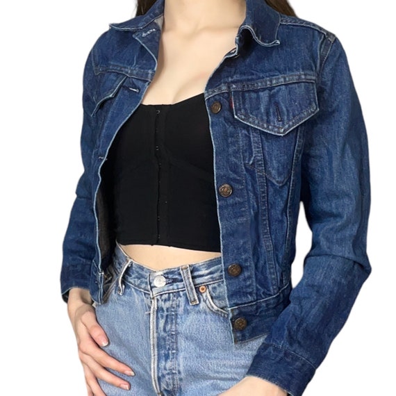 XS Vintage 70s Levi’s Cropped Jean Jacket Dark Wa… - image 3