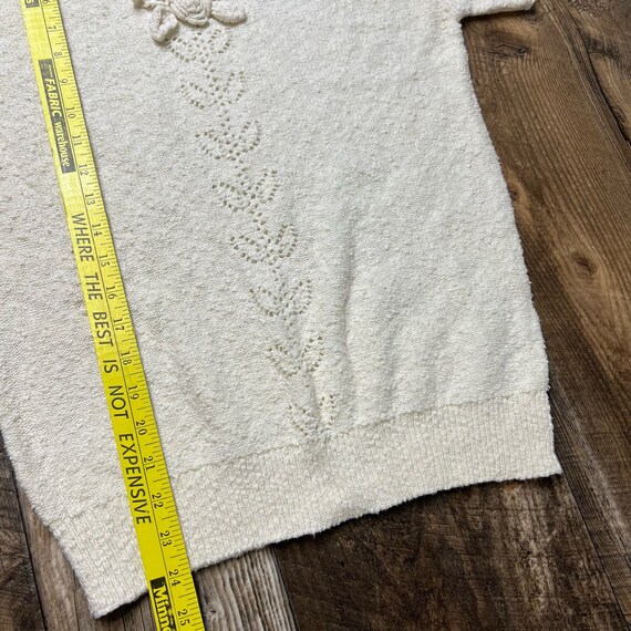 Vintage 70s Short Sleeve Knit Top Cream Flower Co… - image 8