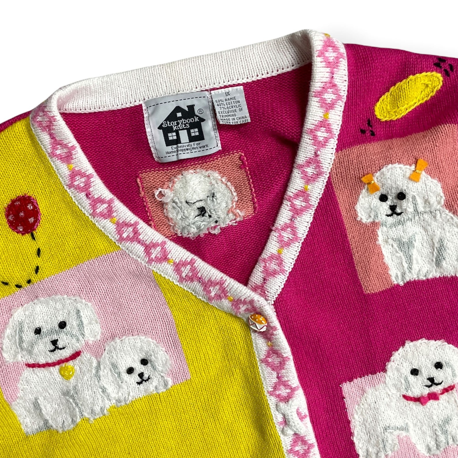 1X Vintage 90s Adorable Storybook Knits Puppy Color Block Etsy