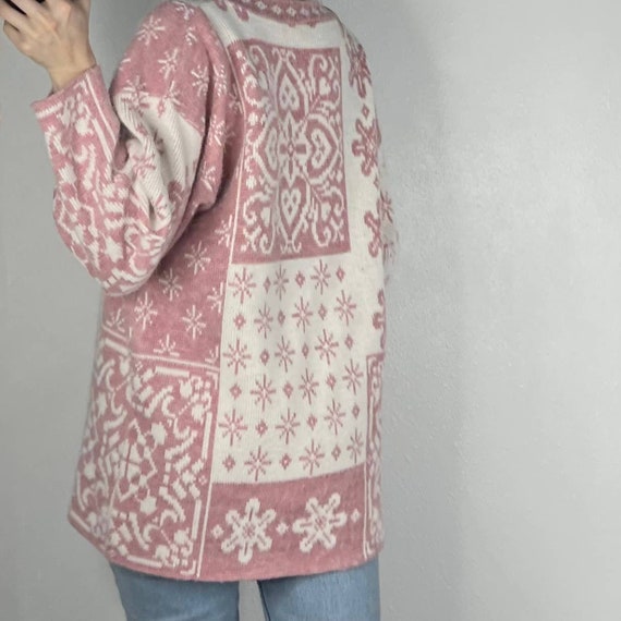 Vintage Pink White Oversized Crewneck Sweater Cot… - image 7