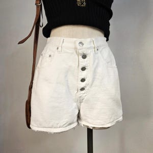 28.5 Waist Vintage White Denim Jean Shorts Jorts Button Fly High Waist 90s