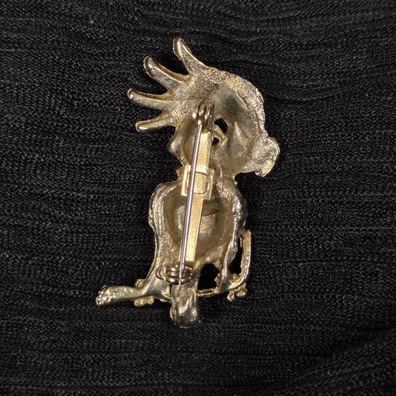 Vintage Gold Tone Cockatoo Parrot Brooch Green Rhinestone Eye Bird Pin View 3