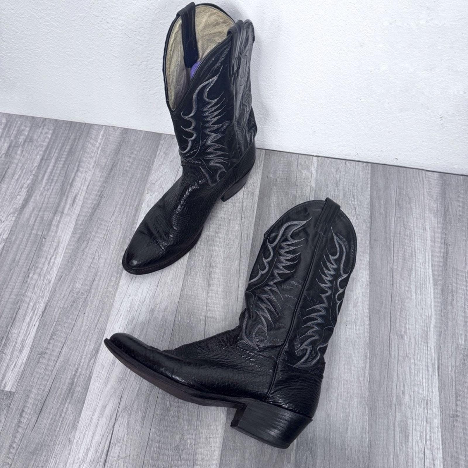 Bottes Cowboy Vintage Abilene Homme - Taille 9 US (42 EU) - Cuir Noir - Western