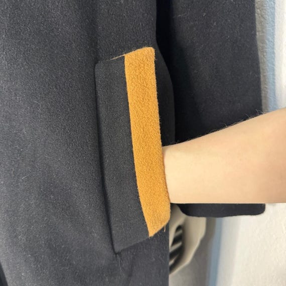 Vintage 60s Sears Fashions Wool Swing Coat Mod Contrast Trim Car Black Tan View 5