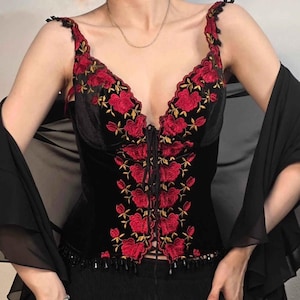 新品 Velvet Beads Embroidery Bustier Vintage Beaded Bustier - Etsy