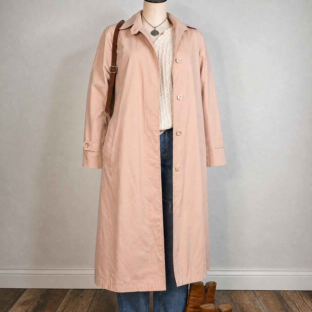 British classical long coat (pink) Korean Pink Woolen Coat Men
