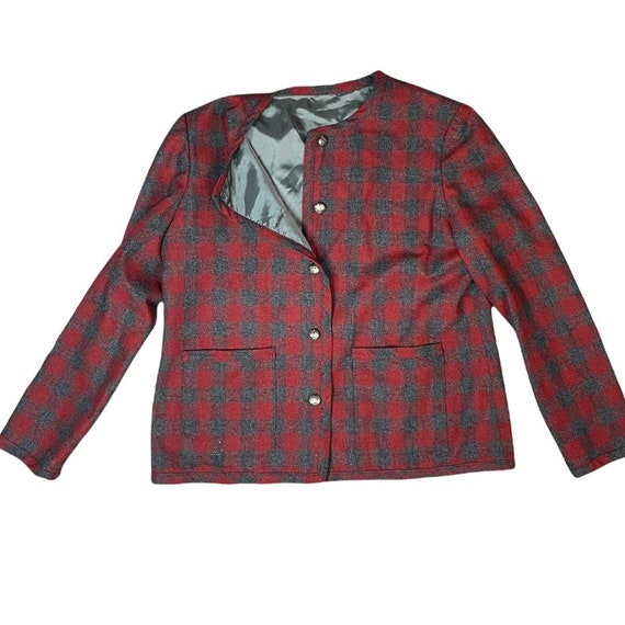 Vintage 3 Piece Jacket Vest Skirt Suit Set Red Gr… - image 2