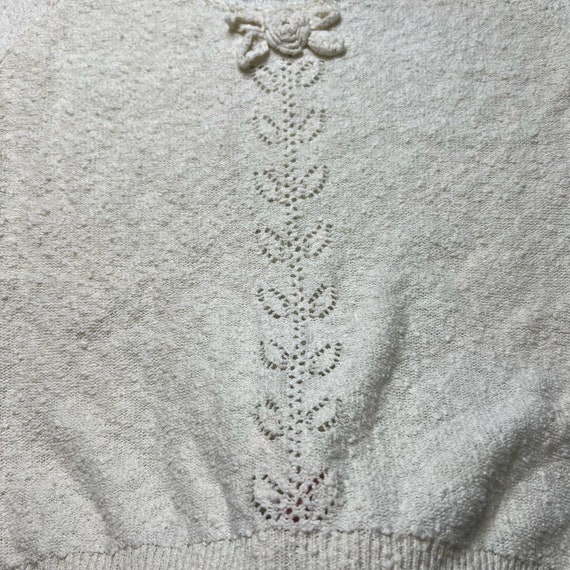 Vintage 70s Short Sleeve Knit Top Cream Flower Co… - image 6