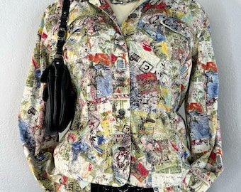Abstract All Over Graffiti Print Light-Wight Jacket Size XL