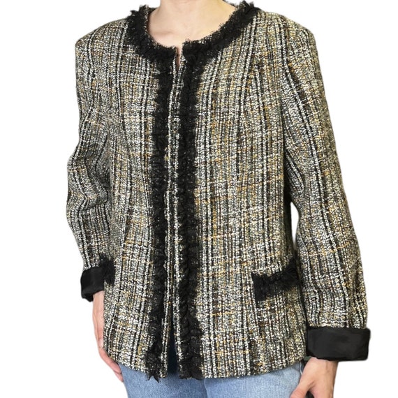 Medium Vintage 90s Tweed Blazer/Jacket with Trim,… - image 2