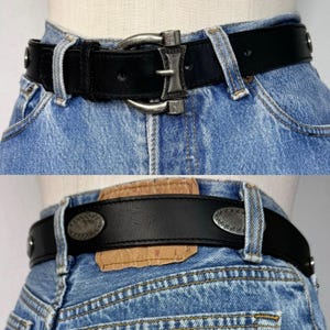 Vintage Leather Western Belt Black Cowgirl Silver Tone Hardware Festival Concho