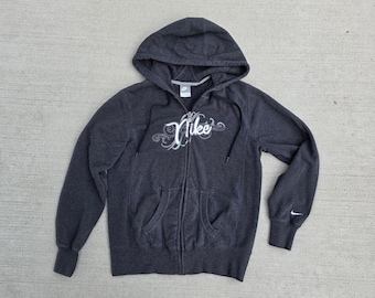 Y2K Nike Script Zip Hoodie Jacket Spellout Logo Gray Zip Jacket Womens Large