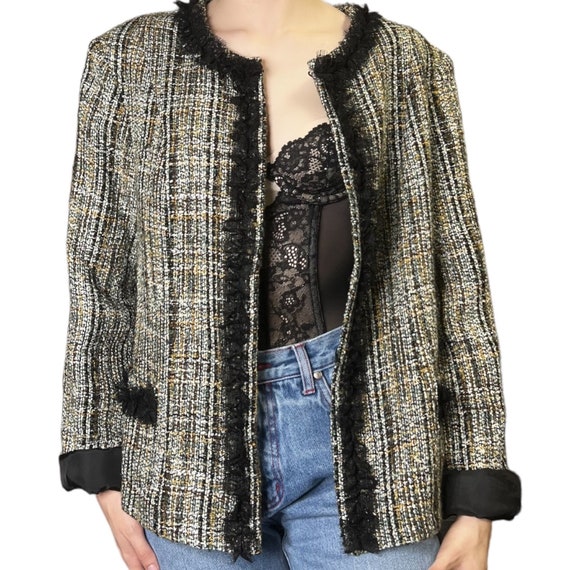 Medium Vintage 90s Tweed Blazer/Jacket with Trim,… - image 1