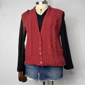 Vintage Red Textured Knit Sweater Vest Size XXL