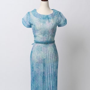 Patterned lace panel chiffon overlay royal blue dress hot sale