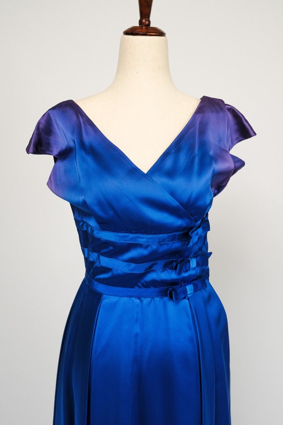 Stunning 1950’s blue satin fit and flare dress by… - image 5