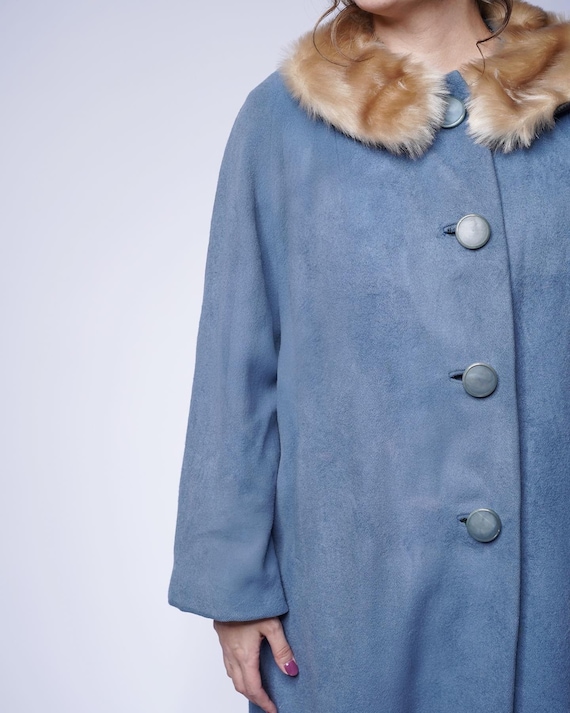 Gorgeous 60’s vintage slate blue cashmere coat wi… - image 2
