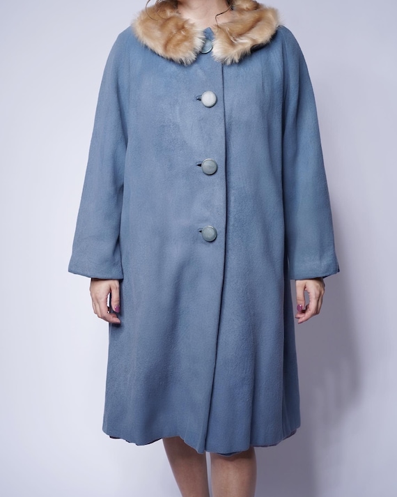 Gorgeous 60’s vintage slate blue cashmere coat wi… - image 5