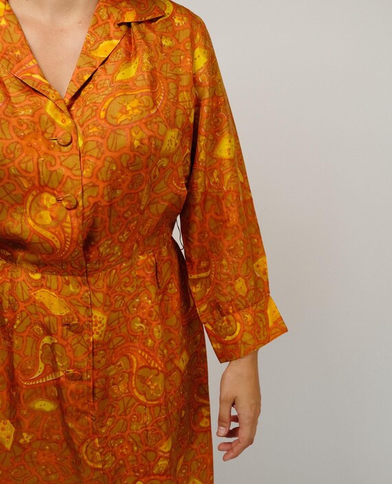 Gorgeous 60’s vintage orange and red patterned si… - image 6