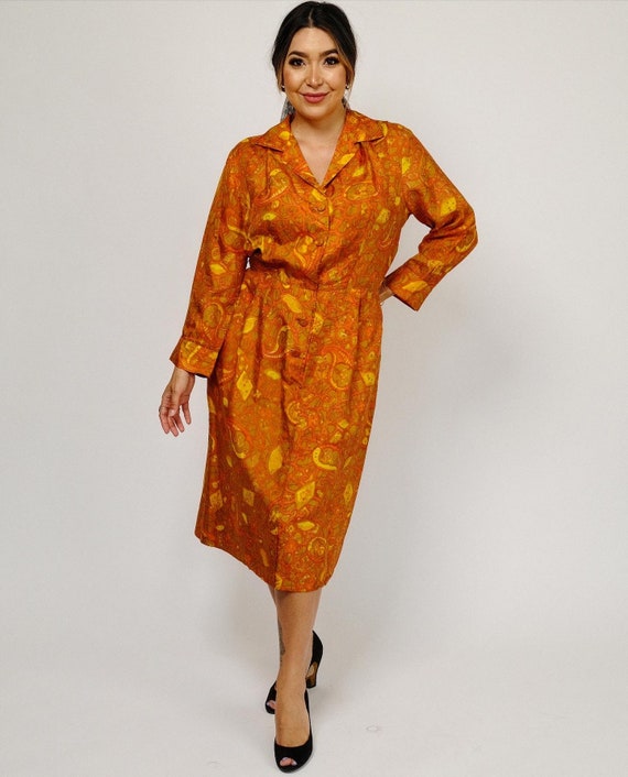 Gorgeous 60’s vintage orange and red patterned si… - image 3