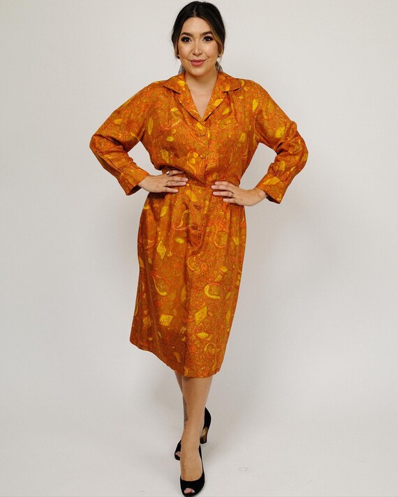 Gorgeous 60’s vintage orange and red patterned si… - image 2