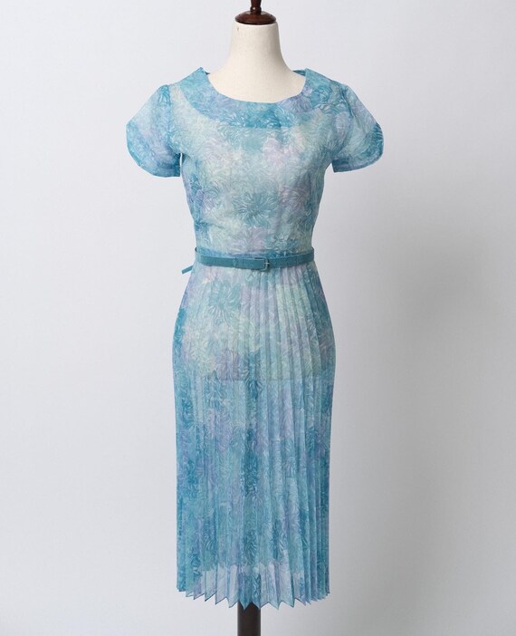 Beautiful 40’s vintage sheer blue floral chiffon … - image 1