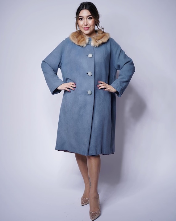 Gorgeous 60’s vintage slate blue cashmere coat wi… - image 1