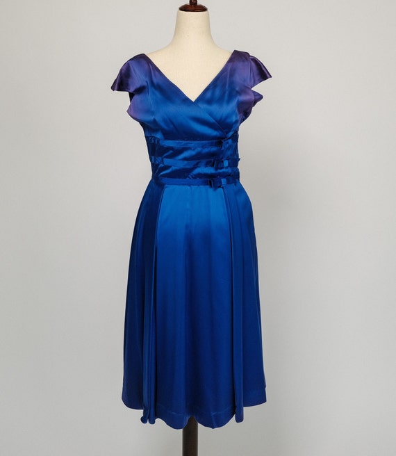 Stunning 1950’s blue satin fit and flare dress by… - image 2