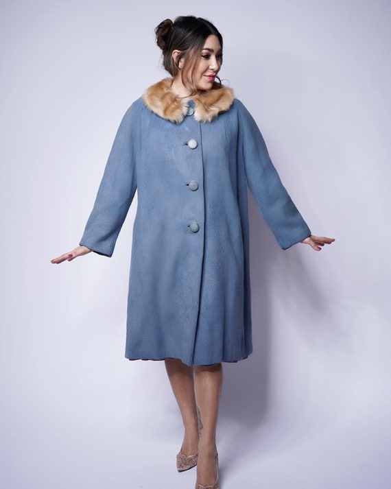 Gorgeous 60’s vintage slate blue cashmere coat wi… - image 4