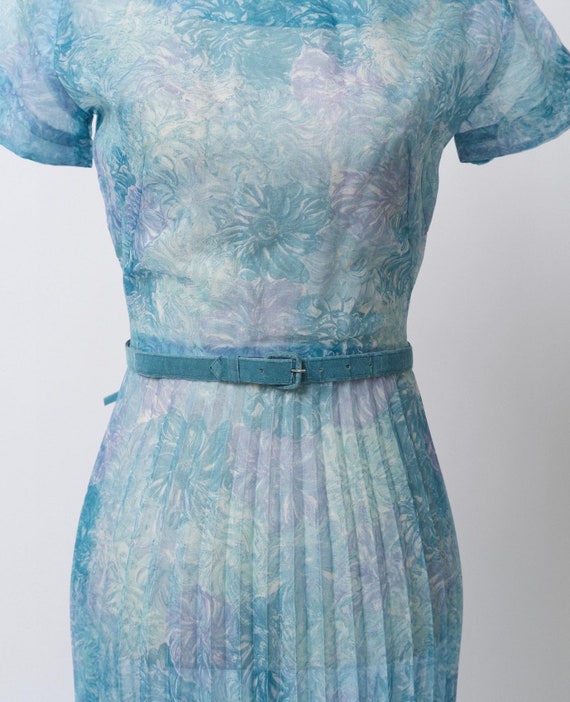 Beautiful 40’s vintage sheer blue floral chiffon … - image 4