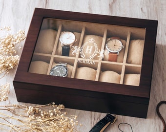 Personalized Wood Watch Case | Groom Gift | Custom Watch Box for Men | Mens Watch Storage | Anniversary Gift for Husband Gifts for Him