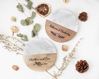 Custom Engraved Marble Wood Coasters | Personalized Gifts Coaster Set New Home Gift | Housewarming Gifts Wedding Gifts Bridal Shower Gifts