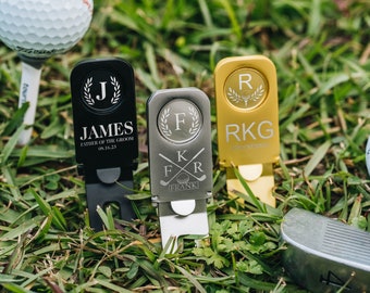 Personalized Golf Divot Tool with Ball Marker | Customized Cigar Holder Groomsmens Gift | Divot Tool Set with Cigar Vise, Golf Gifts for Men