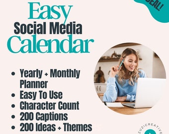 Ultimate Social Media Calendar | Template | Yearly and Weekly Planner | 200 Captions | 200 Content Ideas and Themes | Instagram Marketing