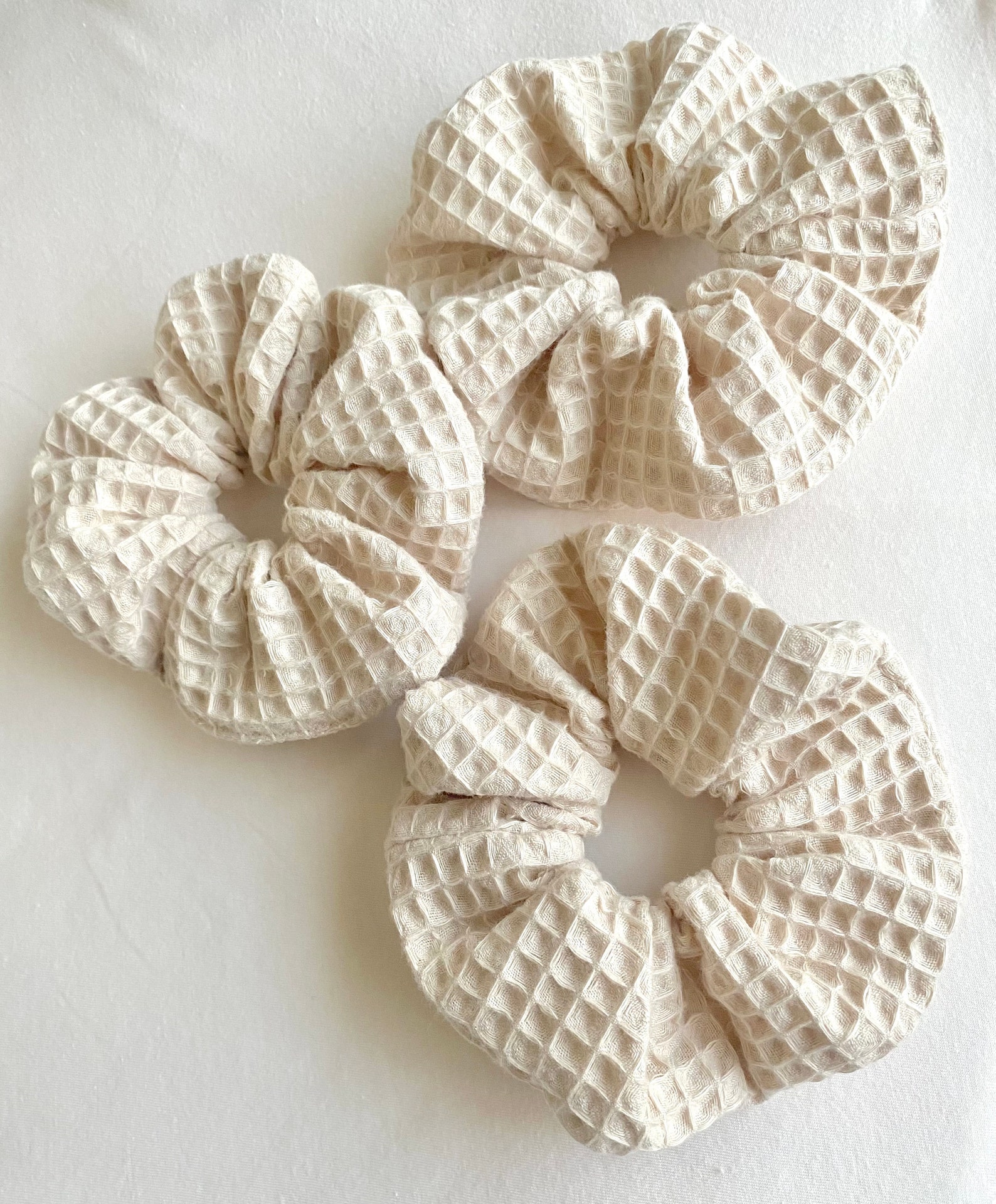 Waffle Fabric Scrunchies Beige Scrunchies Ponytail Holders Etsy UK