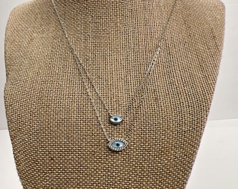 Evil Eye Layered Anhänger Halskette Silber