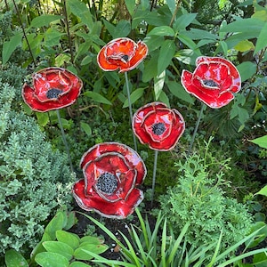 ceramic poppies, poppies, flowers, garden decoration