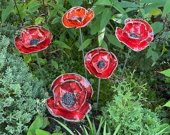 ceramic poppies, poppies, flowers, garden decoration