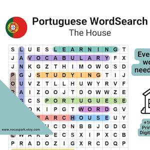 House Vocabulary Wordsearch Bundle in Portuguese – 12 Topics | Learn European Portuguese | PDF Download | Printable Learning Activity