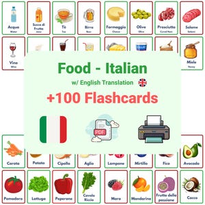 Italian Food Flashcards | Learn Italian | Printable PDF