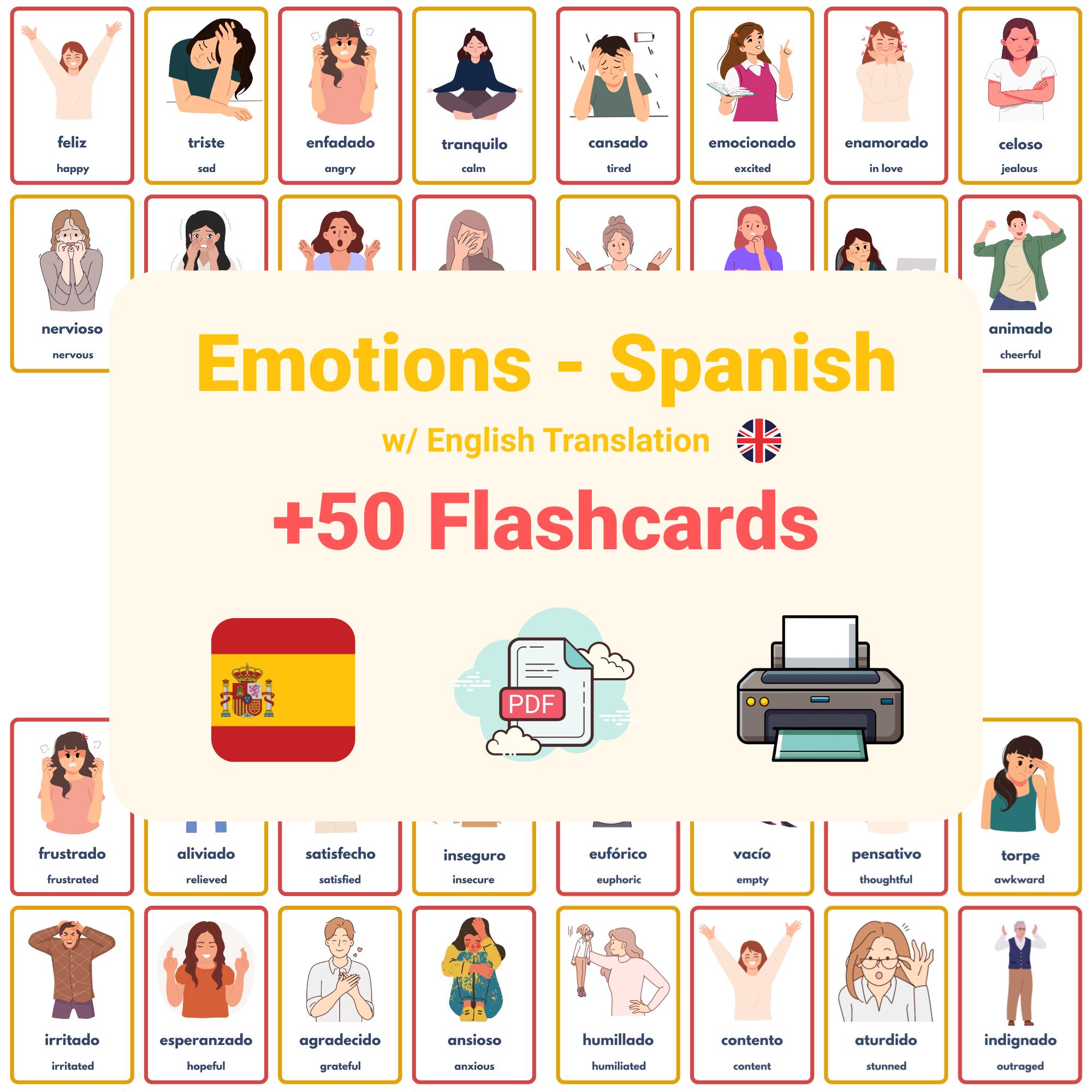 Spanish Emotions Vocabulary Flashcards – Spanish Words | Learn French ...
