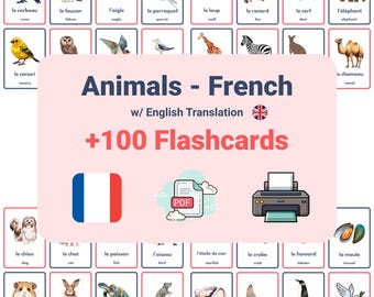 Flashcards Franse dieren: kaarten leren woordenschat (pdf-download)
