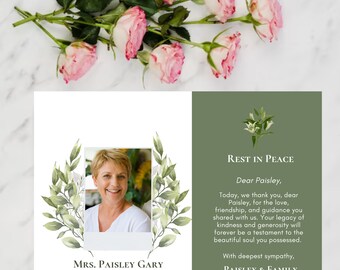 Plantillas personalizadas de tarjetas de agradecimiento para funerales / Notas de agradecimiento de condolencia personalizadas / Tarjetas de felicitación de condolencia imprimibles