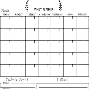 Monthly Family Planner with Weekly Menu SVG - Personalized Family Planner