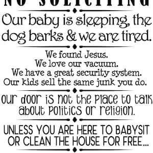 No Soliciting Door Sign SVG - Humorous Visitor Sign SVG - Home Decor - Funny SVG