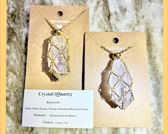 Stainless Steel Crystal Holder Necklace  (Gold or Silver)