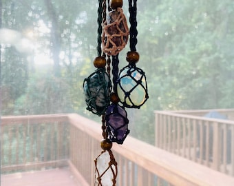 Crystal / Natural Stone with Macrame Cord Pouch Necklace / Pendant