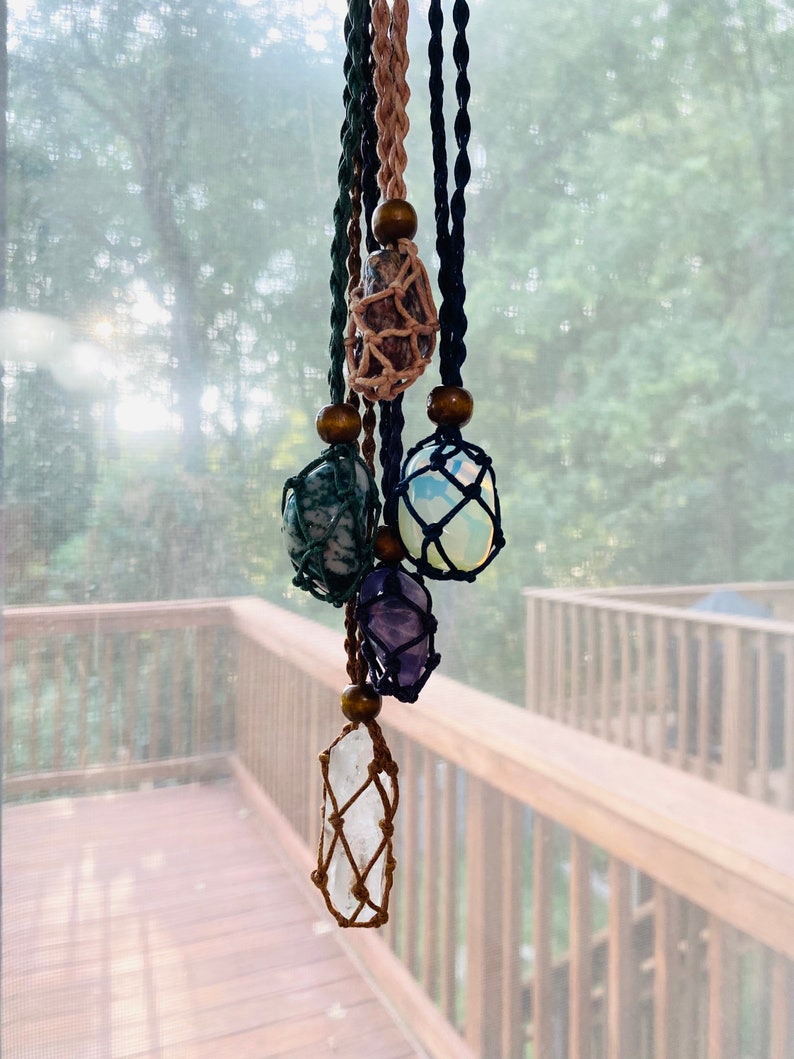 Crystal / Natural Stone with Macrame Cord Pouch Necklace / Pendant Bild 1